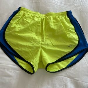 Neon yellow Nike dri fit running shorts